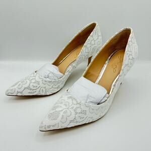 Badgley Mischka Women's Zuri Pointed Toe Classic Pumps White Glitter Sparkle